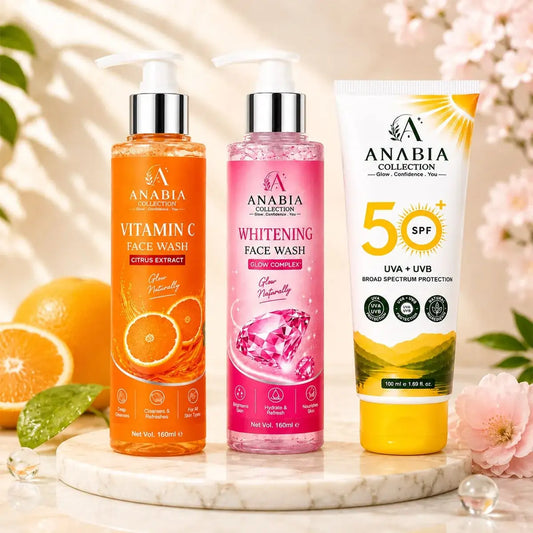 Anabia Glow & Sun Protection Bundle – Whitening, Vitamin C Face Wash & SPF 50 Sunblock